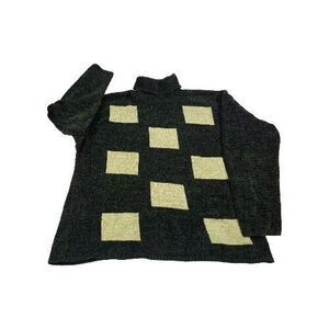 Cousin Johnny Size XL Turtleneck Fleece Green Square Pattern Knit Sweater